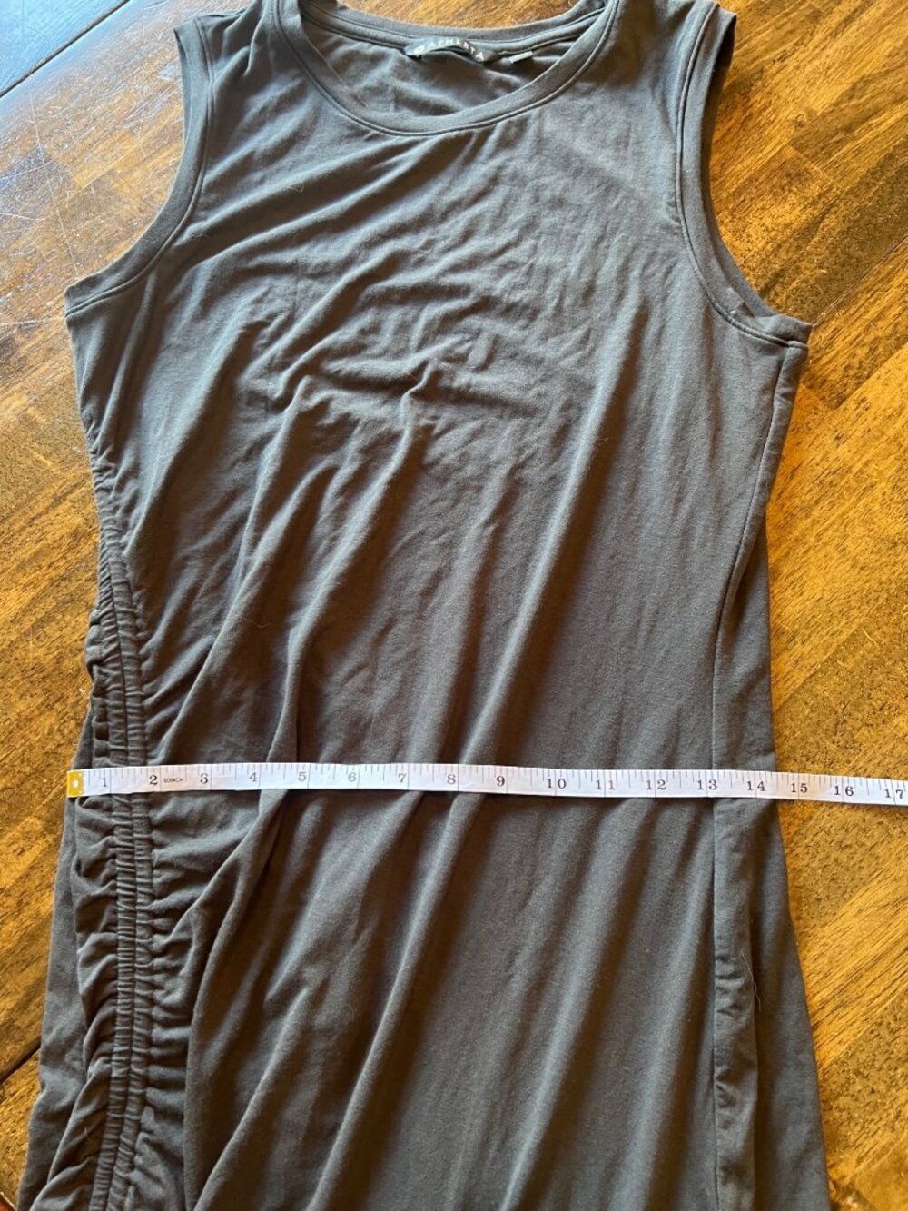 Athleta Side Rushed Grey Sleeveless Midi Length Dress Jersey Knit Stretch Medium - Picture 9 of 10